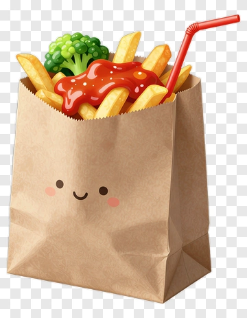 Paper Bag With French Fries And Broccoli PNG