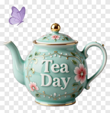 Tea Day Teapot With Butterfly PNG