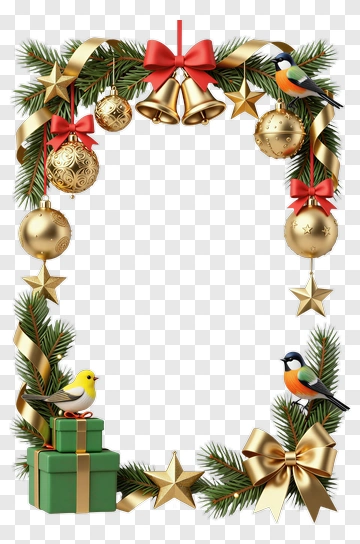 Festive Christmas Wreath With Birds And Gifts PNG