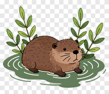 Beaver In Water With Plants PNG