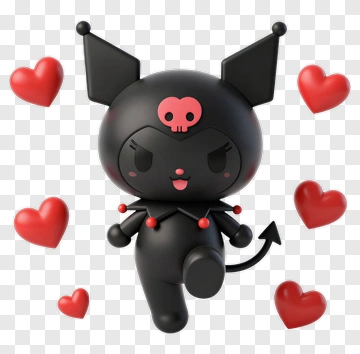 Kuromi With Red Hearts Floating Around PNG