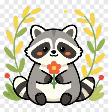 Cute Raccoon Holding A Flower PNG