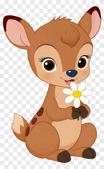Cute Fawn Holding Daisy PNG