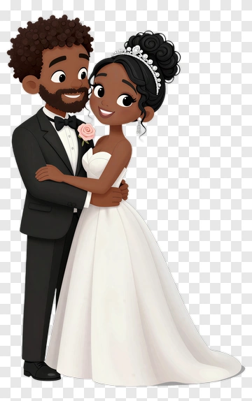 Cartoon Couple In Wedding Attire PNG