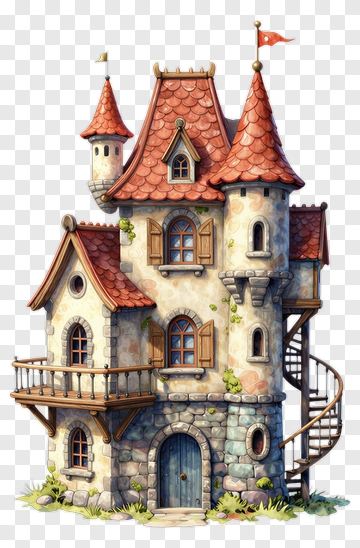 Whimsical Castle With Spiral Staircase PNG