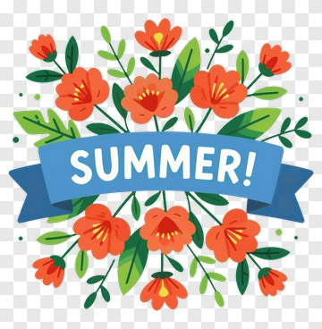 Summer Flowers With Ribbon PNG