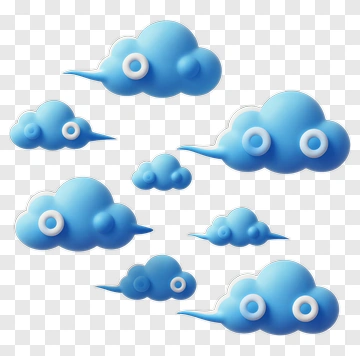 Blue Cartoon Clouds With Eyes PNG