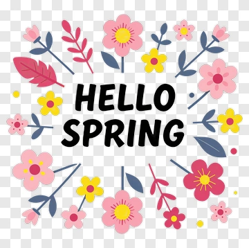 Hello Spring With Floral Design PNG