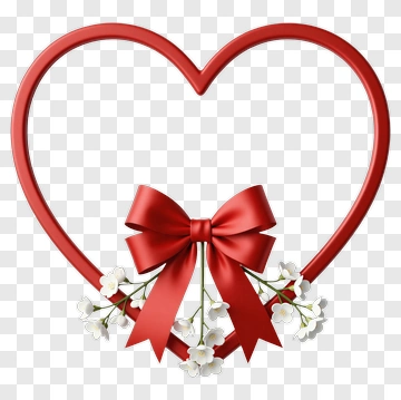 Red Heart Frame With Ribbon And Flowers PNG