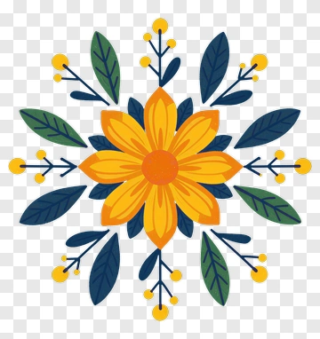 Symmetrical Floral Design With Yellow Center PNG