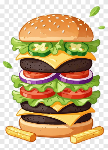Double Cheeseburger With Fries PNG