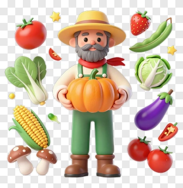 Farmer Holding Pumpkin Surrounded By Fresh Vegetables PNG