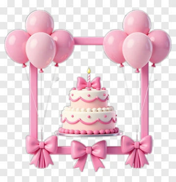 Pink Birthday Cake With Balloons PNG
