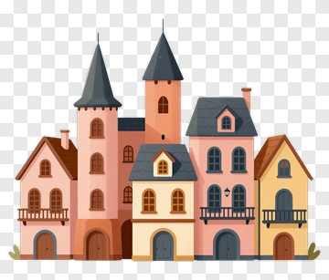 Colorful Cartoon Village Houses PNG