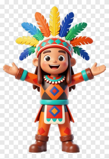 Cartoon Indian Chief With Colorful Feathers PNG