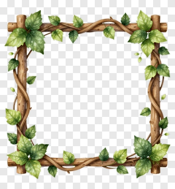Wooden Frame With Vine Leaves PNG