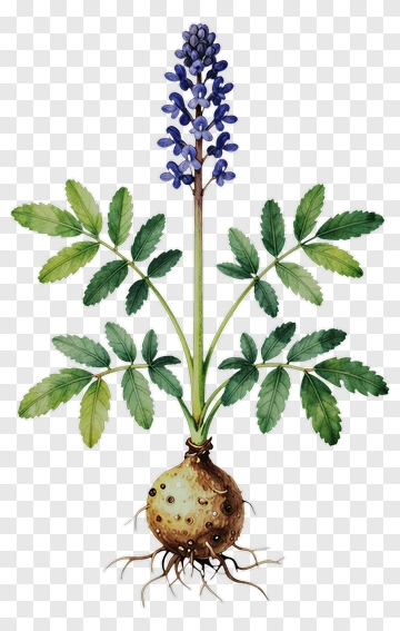 Botanical Watercolor Plant With Blue Flowers PNG