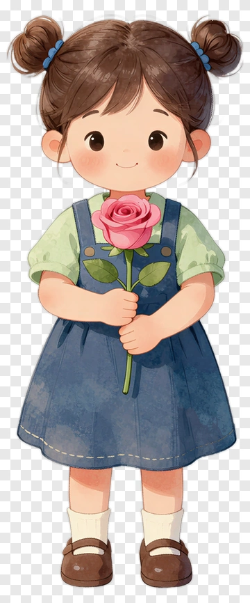 Cute Girl Holding A Pink Rose PNG