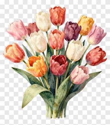 Watercolor Tulip Bouquet PNG