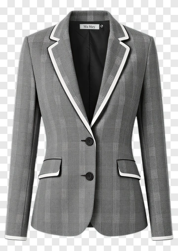 Gray Plaid Blazer With White Trim PNG