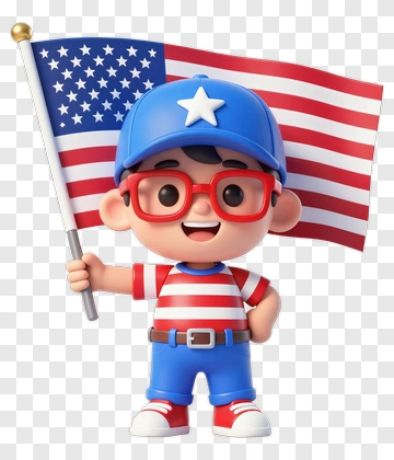 Child Holding American Flag PNG
