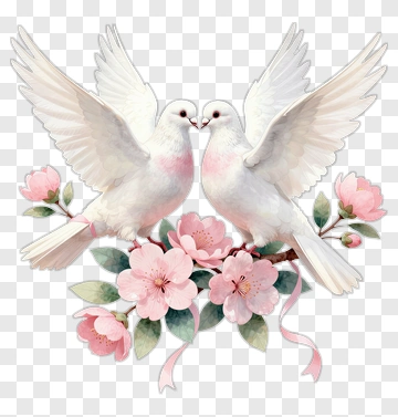 Two Doves In Love On A Blossoming Branch PNG