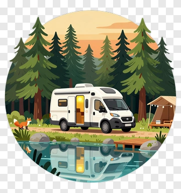 Camper Van And Fox At Campsite PNG