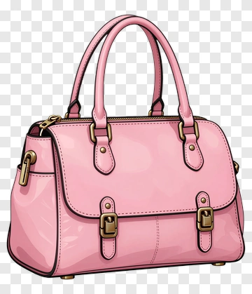 Pink Handbag With Gold Buckles PNG