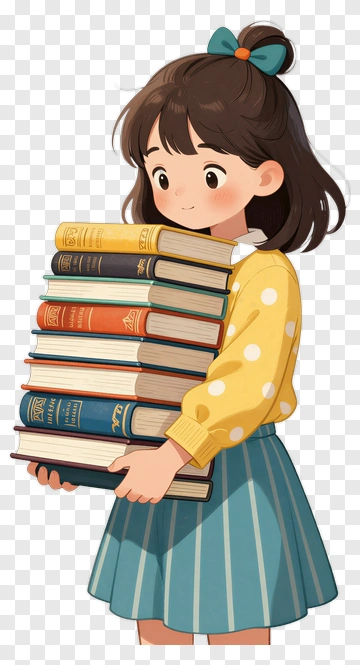 Girl Carrying Stack Of Books PNG