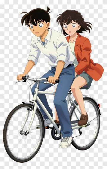 Detective Conan And Ran Mouri Riding Bicycle PNG