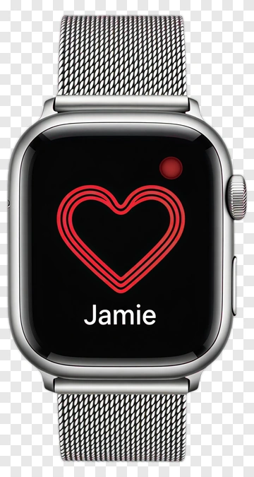 Smartwatch With Heart Icon And Name Display PNG