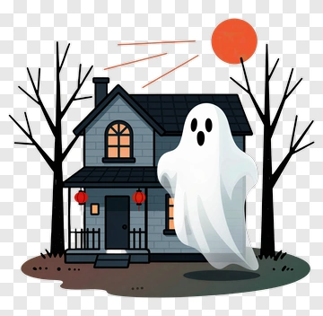 Ghost In Front Of Haunted House PNG