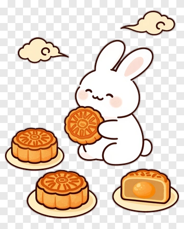 Cute Rabbit Holding Mooncake PNG