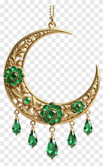 Gold Moon Pendant With Emeralds PNG