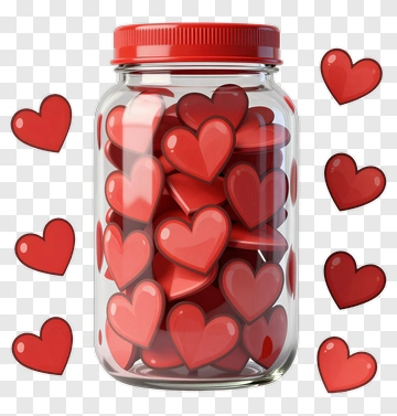 Heart Jar Filled With Red Hearts PNG