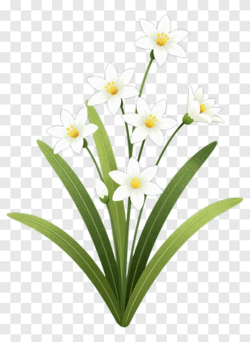 White Flower With Green Leaves PNG