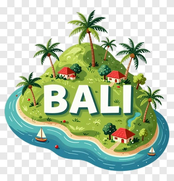 Bali Island With Palm Trees And Houses PNG