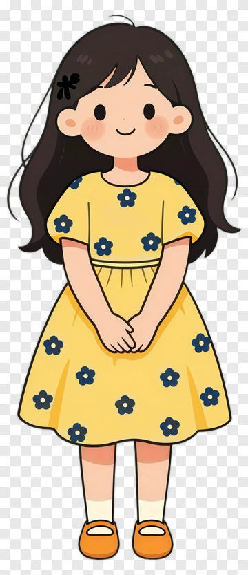 Cute Cartoon Girl In Yellow Dress PNG