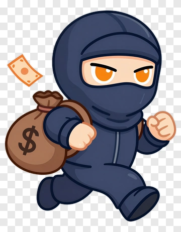 Cartoon Ninja Thief With Money Bag PNG