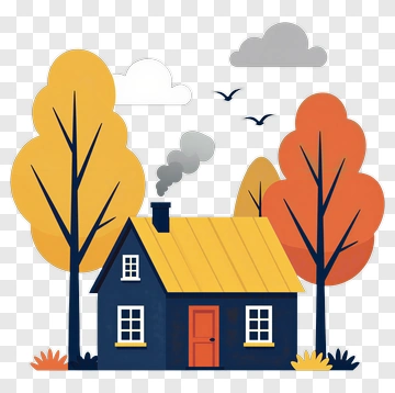 Cozy Cottage Surrounded By Autumn Trees PNG