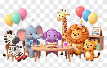 Cartoon Animals Celebrating Birthday Party PNG