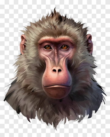 Realistic Hand-Drawn Monkey Portrait PNG