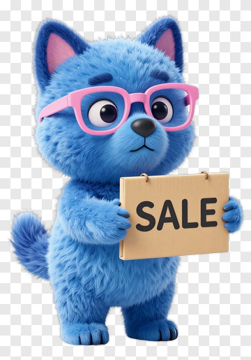 Blue Cartoon Cat Holding Sale Sign PNG