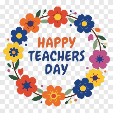 Happy Teachers Day Flower Wreath PNG