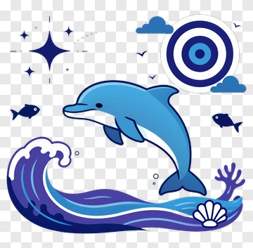 Blue Dolphin Jumping Over Wave PNG