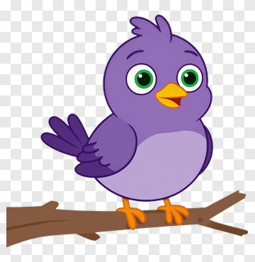 Purple Cartoon Bird On Branch PNG