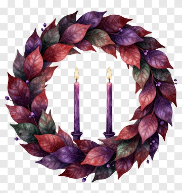 Purple And Red Wreath With Two Candles PNG