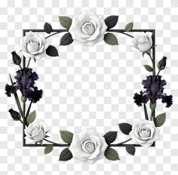 White Roses And Purple Irises In Frame PNG