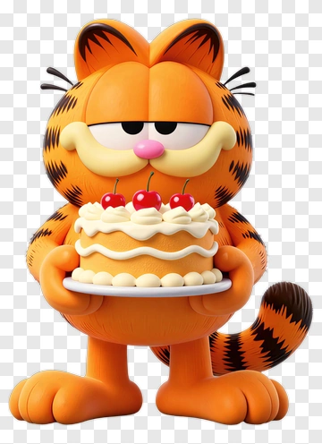 Garfield Holding A Cake With Cherries PNG