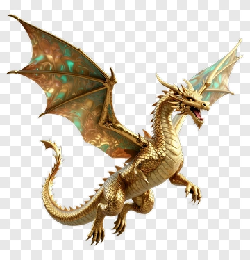 Golden Dragon With Teal Wings PNG